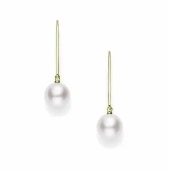 Mikimoto 18K Yellow Gold 7mm Leverback Pearl Drop Earrings