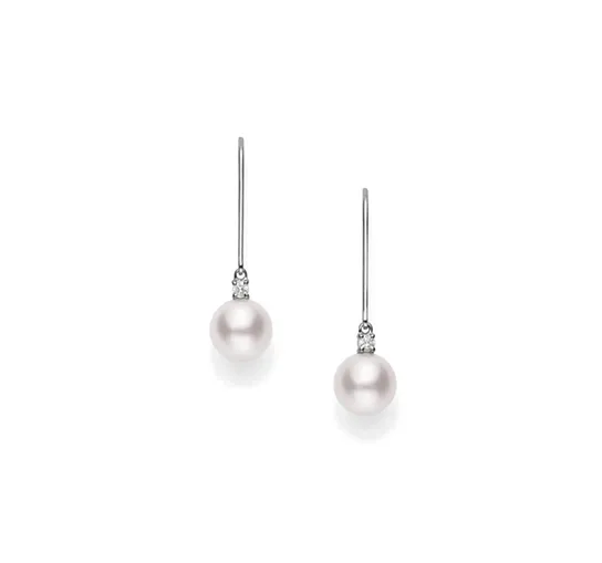 Mikimoto White Gold 7mm Akoya A  Drop Earrings