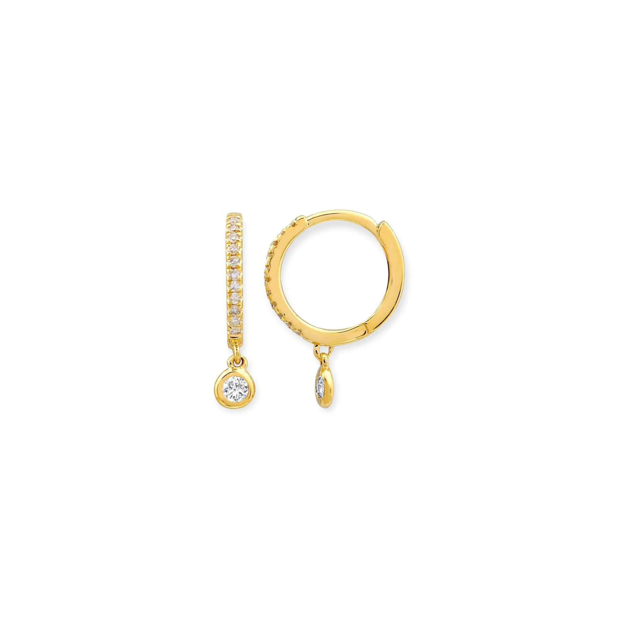 Mini Bezel Set Diamond Drop Continuous Huggies