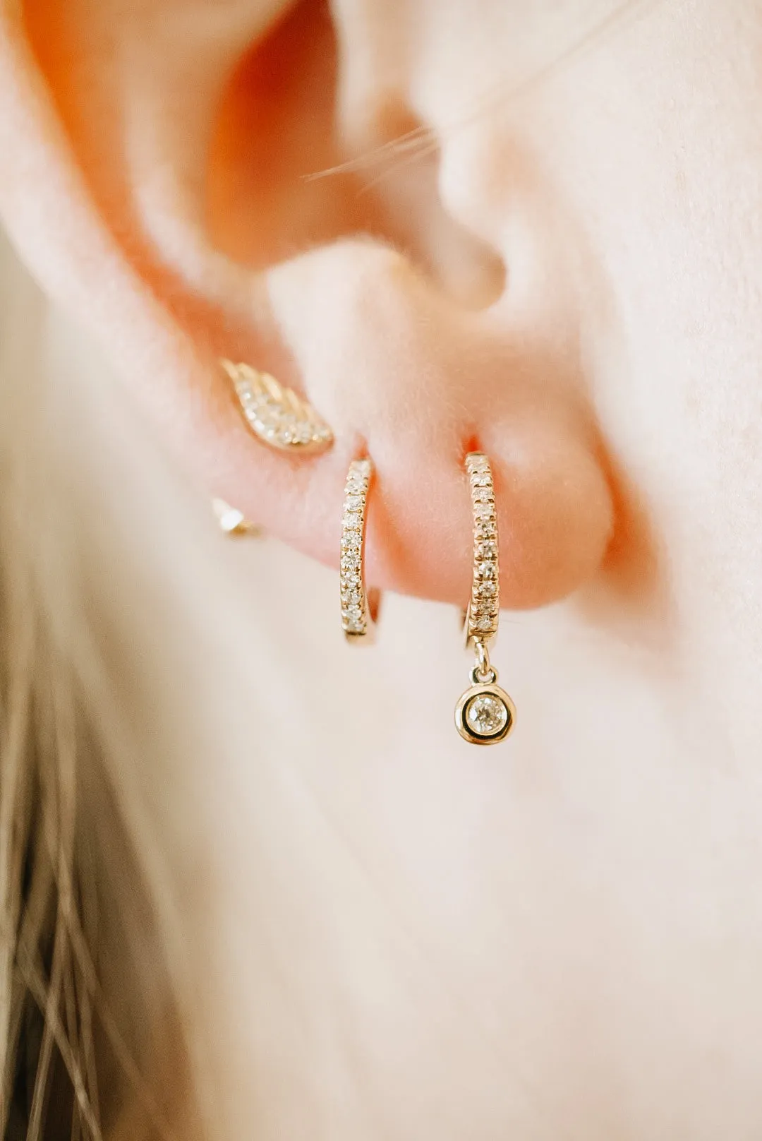 Mini Bezel Set Diamond Drop Continuous Huggies