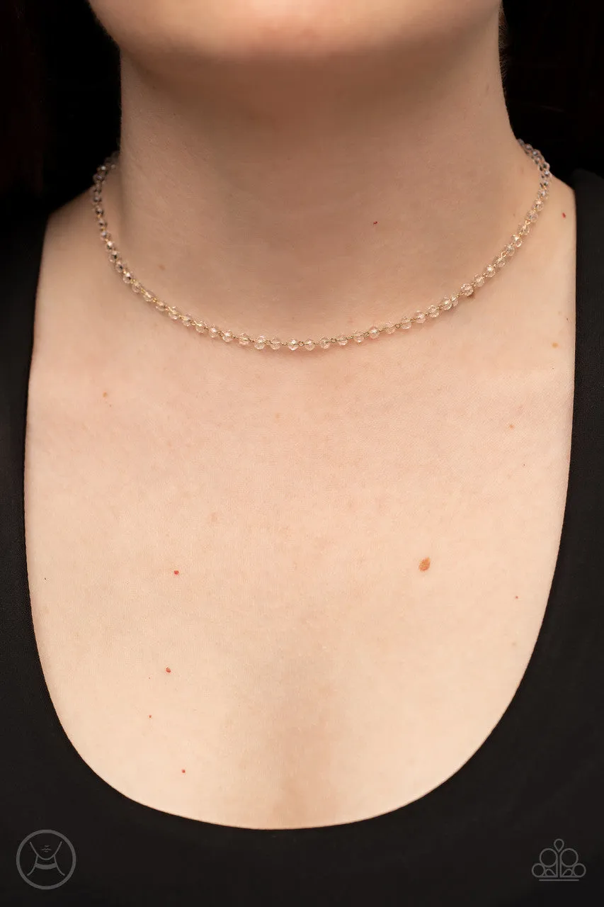 Mini MVP Gold with White Crystal Beads Paparazzi Choker Necklace