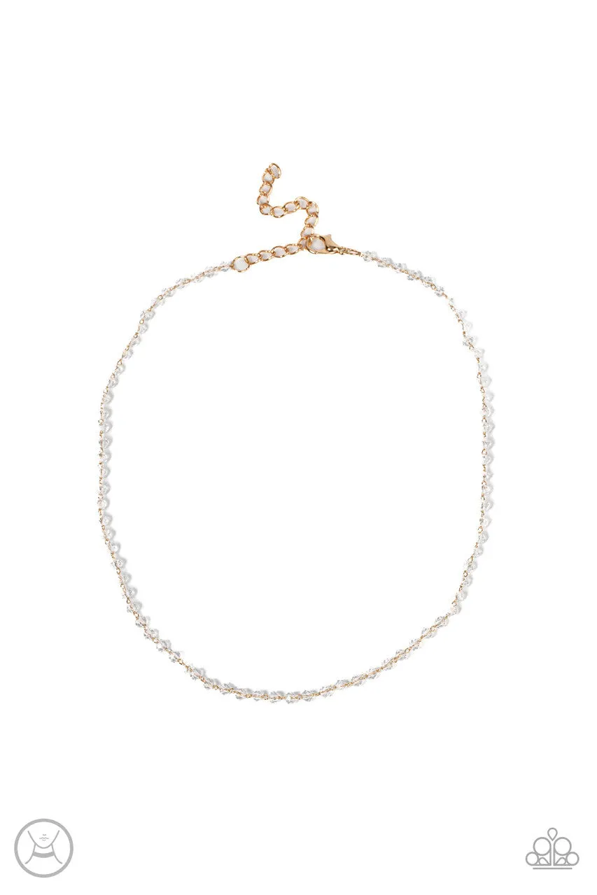 Mini MVP Gold with White Crystal Beads Paparazzi Choker Necklace