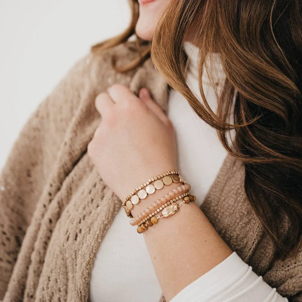Mixed Materials Stretch Bracelet Set: Natural