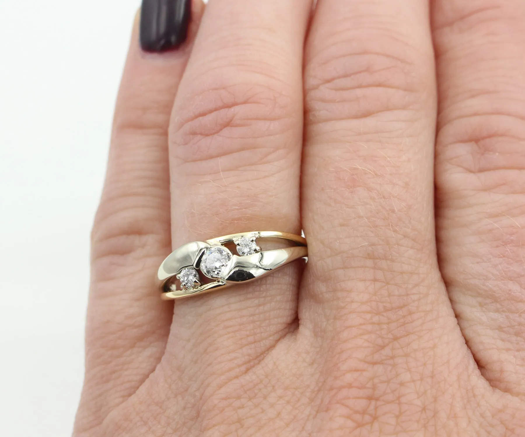 Modern Bypass Two-Tone Diamond Wedding Ring
