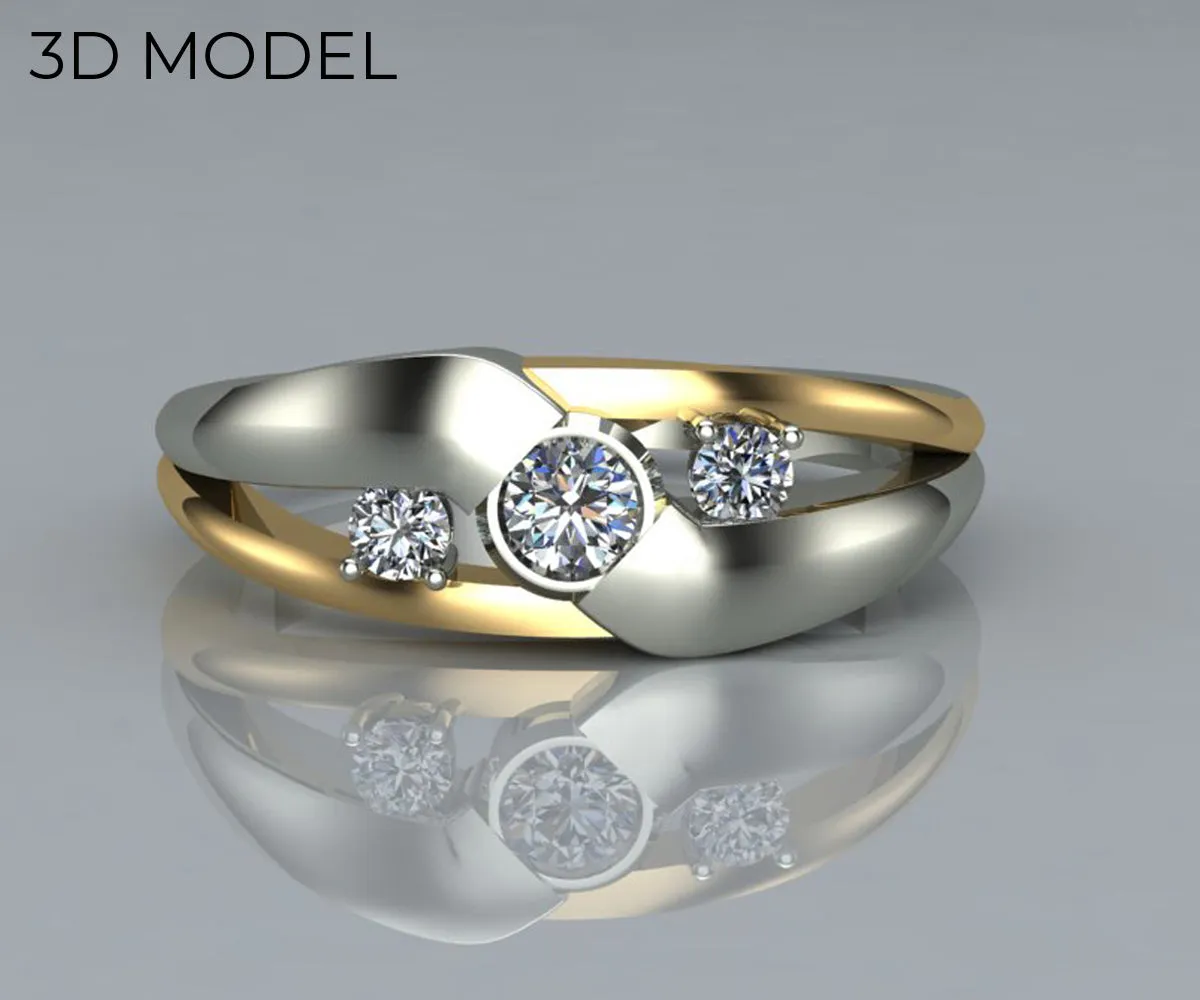 Modern Bypass Two-Tone Diamond Wedding Ring
