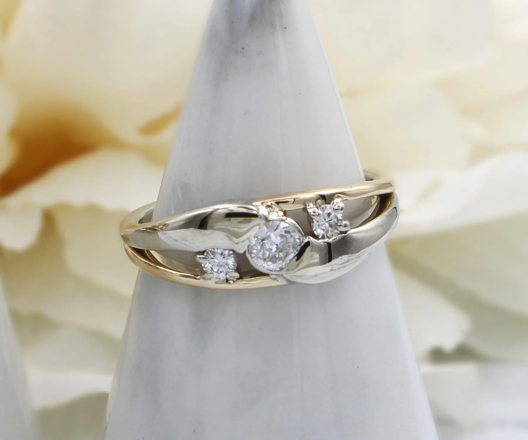 Modern Bypass Two-Tone Diamond Wedding Ring