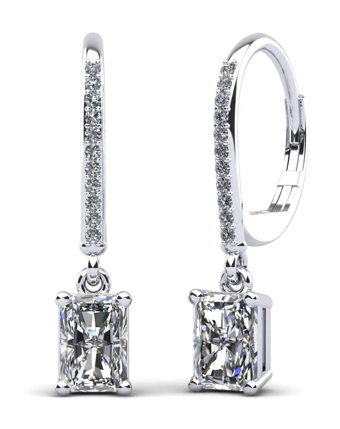Modern Chic Emerald Cut Drop Diamond Earrings with 1.61 ct.(finished) 6.5x4.5mm, 1mm