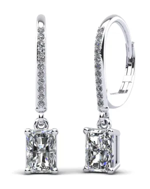 Modern Chic Emerald Cut Drop Diamond Earrings with 1.61 ct.(finished) 6.5x4.5mm, 1mm