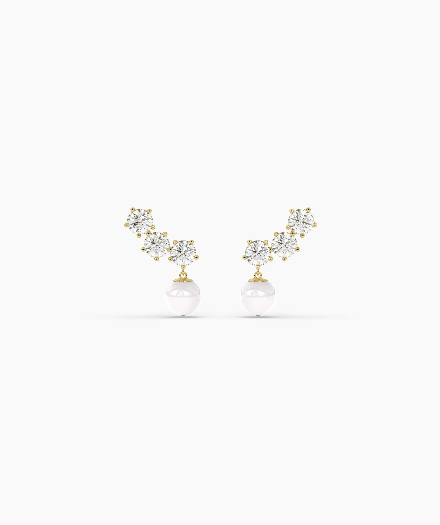 Modern Diamond and Pearl Drop Earrings