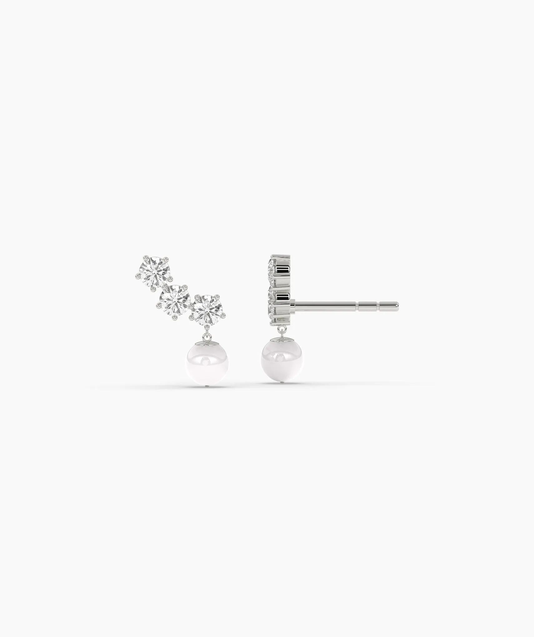 Modern Diamond and Pearl Drop Earrings