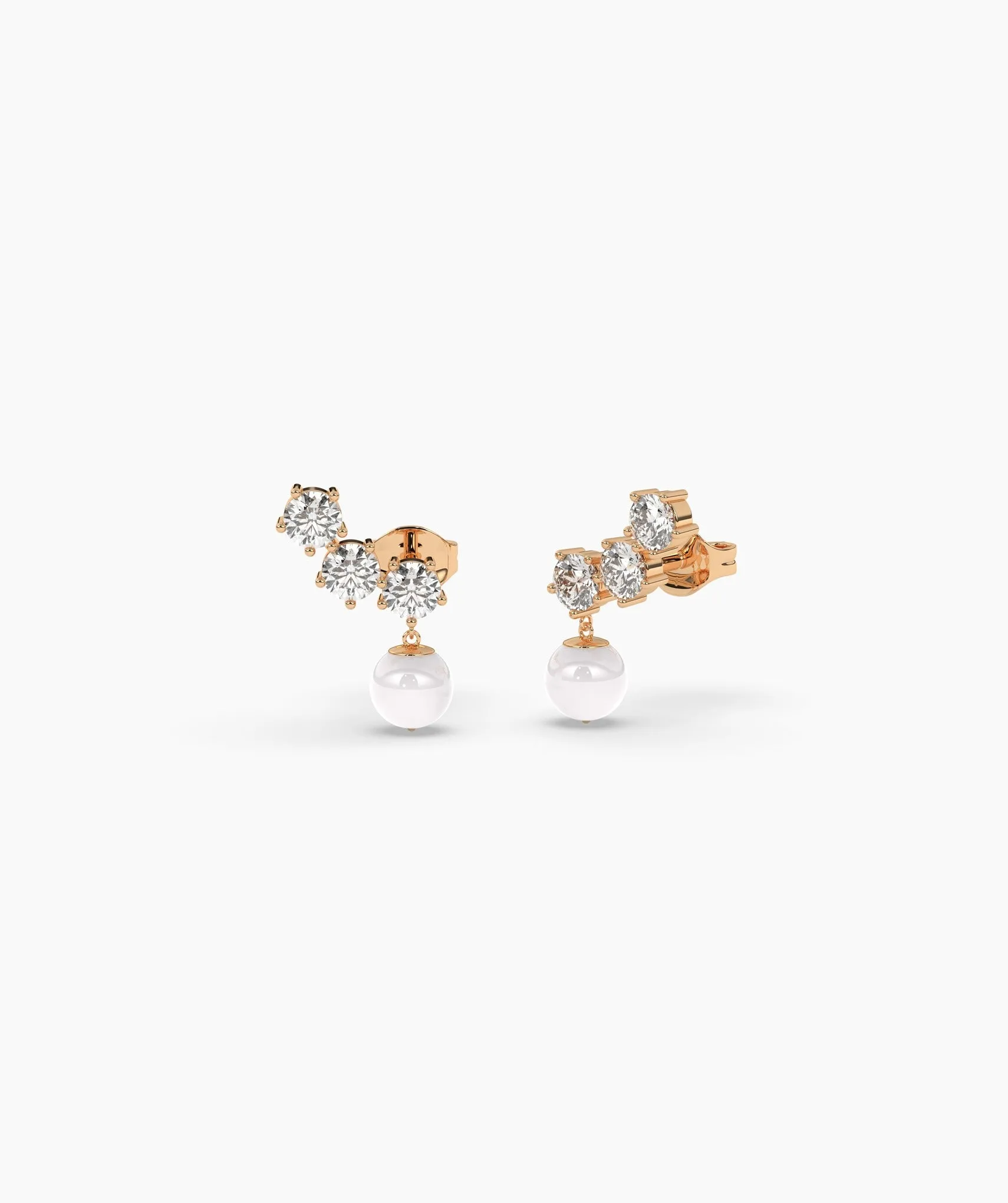 Modern Diamond and Pearl Drop Earrings