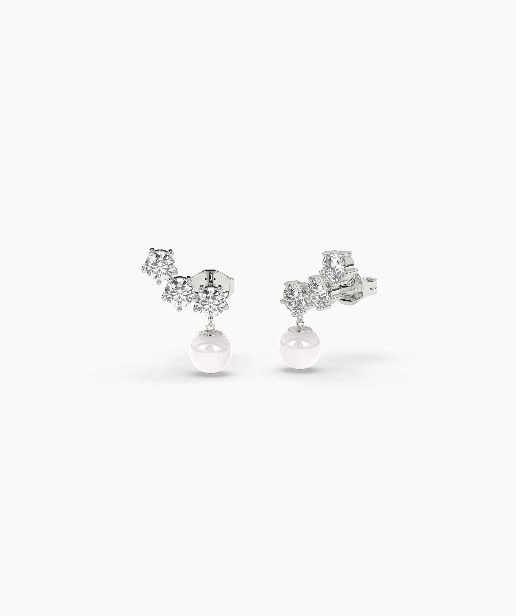Modern Diamond and Pearl Drop Earrings
