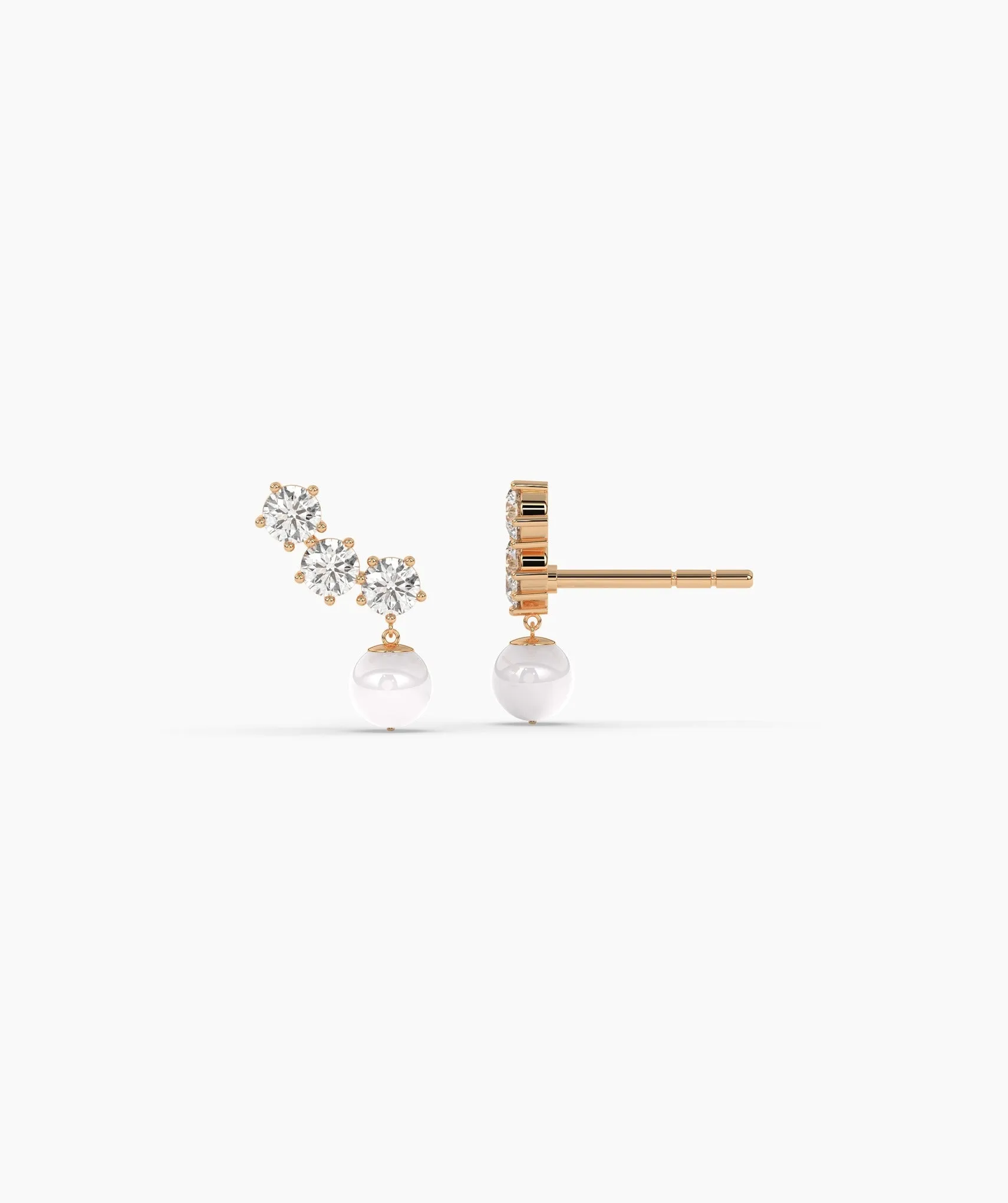 Modern Diamond and Pearl Drop Earrings