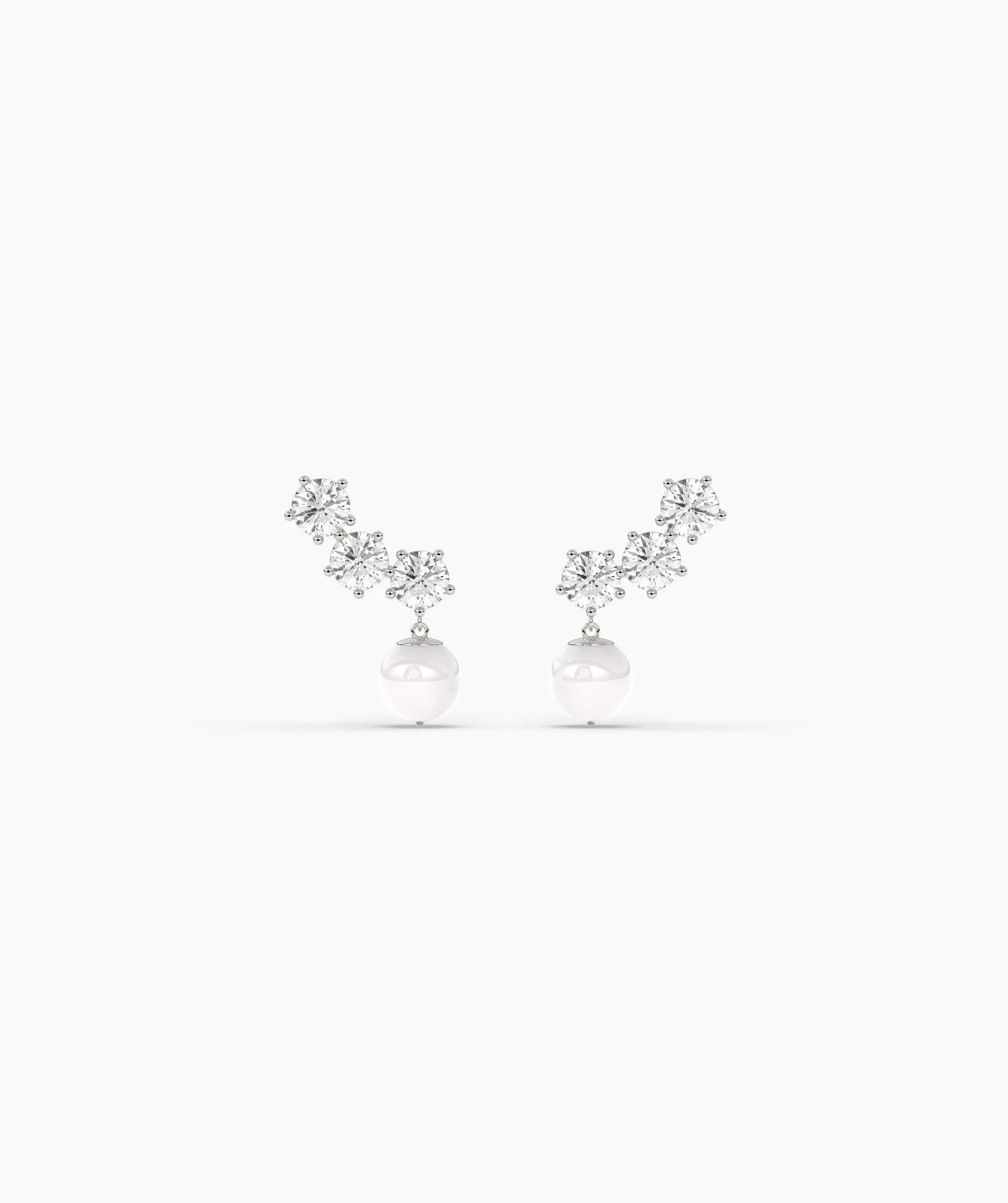 Modern Diamond and Pearl Drop Earrings