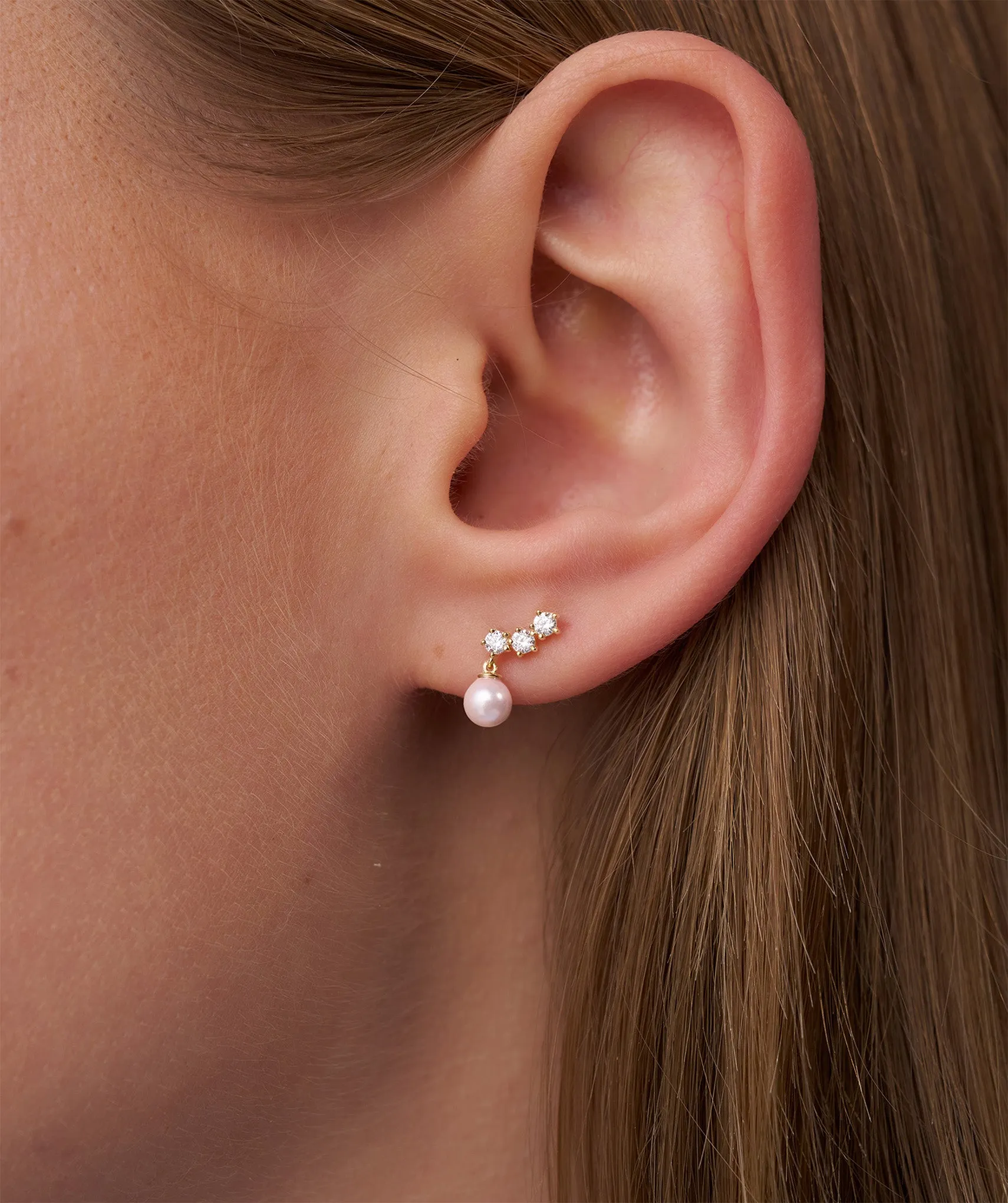 Modern Diamond and Pearl Drop Earrings