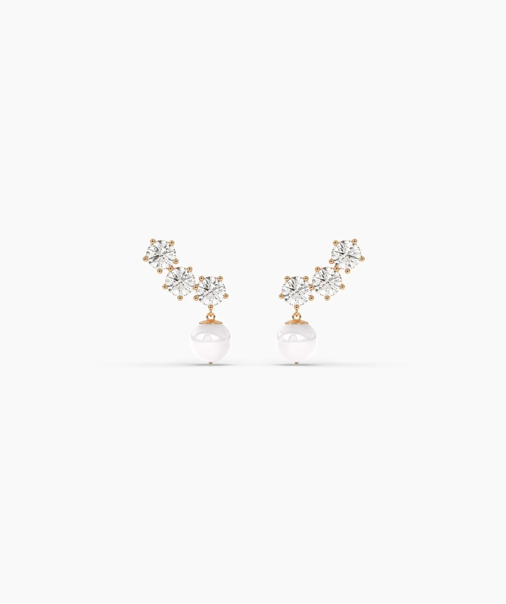 Modern Diamond and Pearl Drop Earrings