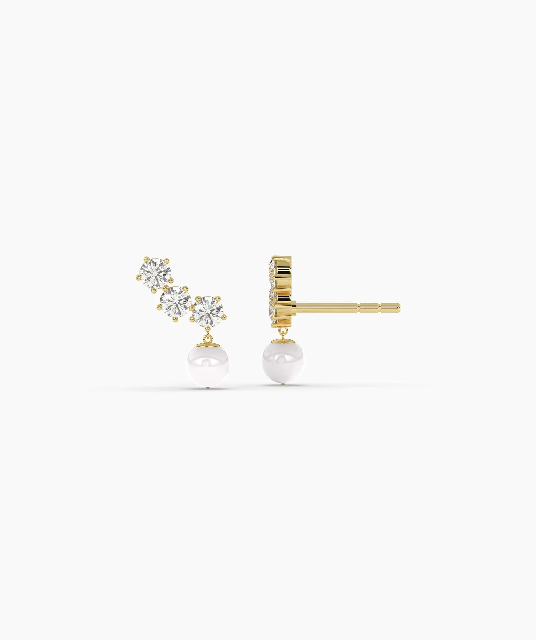 Modern Diamond and Pearl Drop Earrings