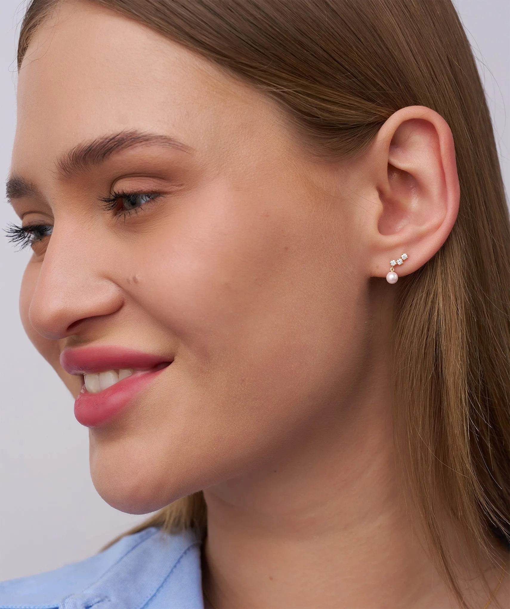 Modern Diamond and Pearl Drop Earrings