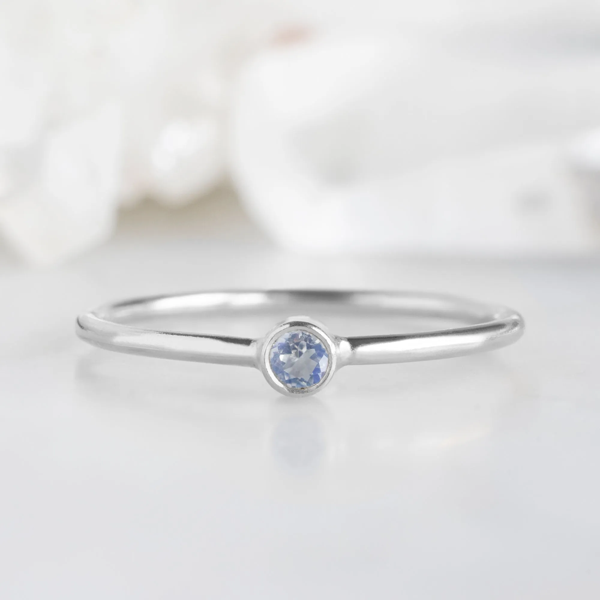 Moonstone Birthstone Stacking Ring | 10K White Gold