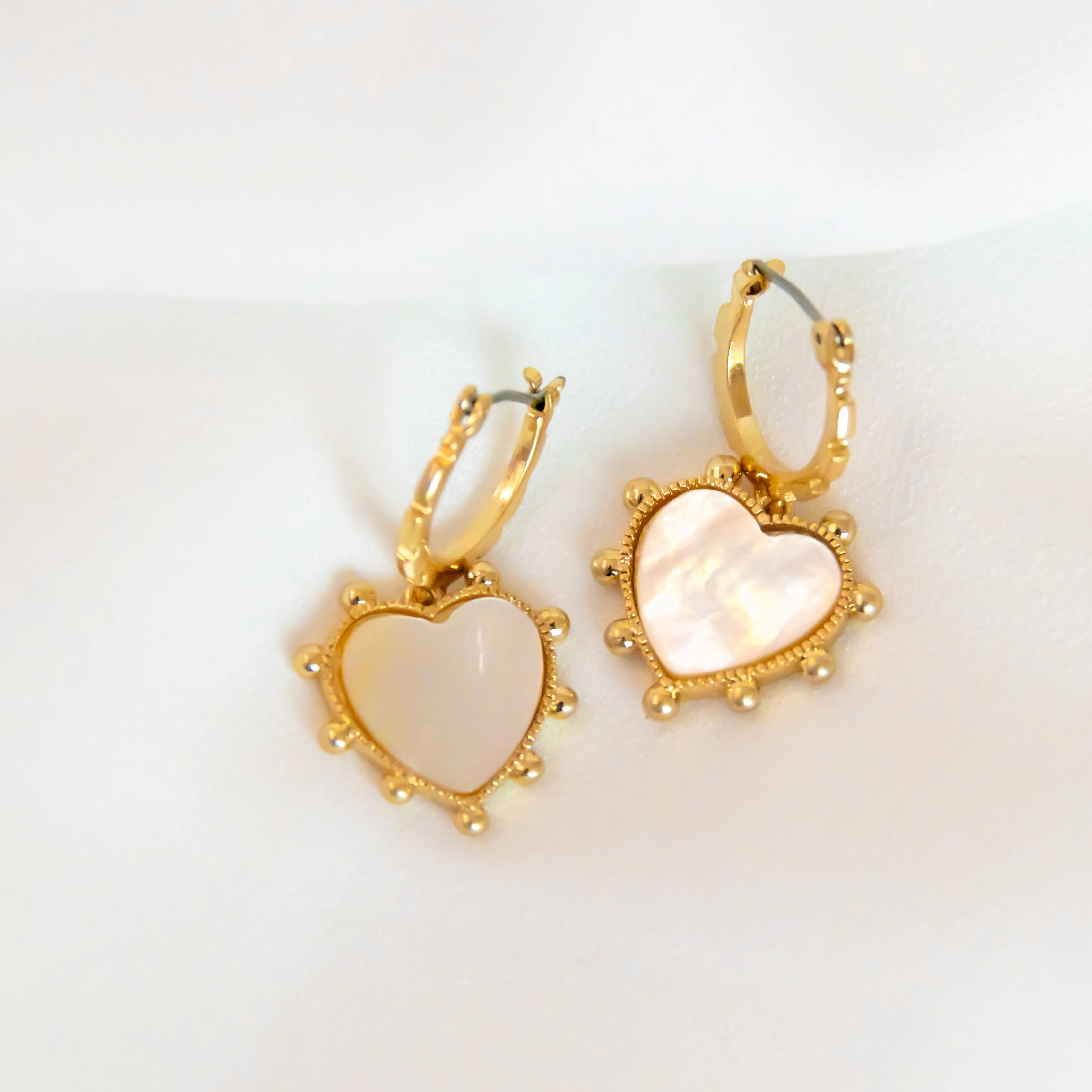 Mother Of Pearl Heart Charm Earrings