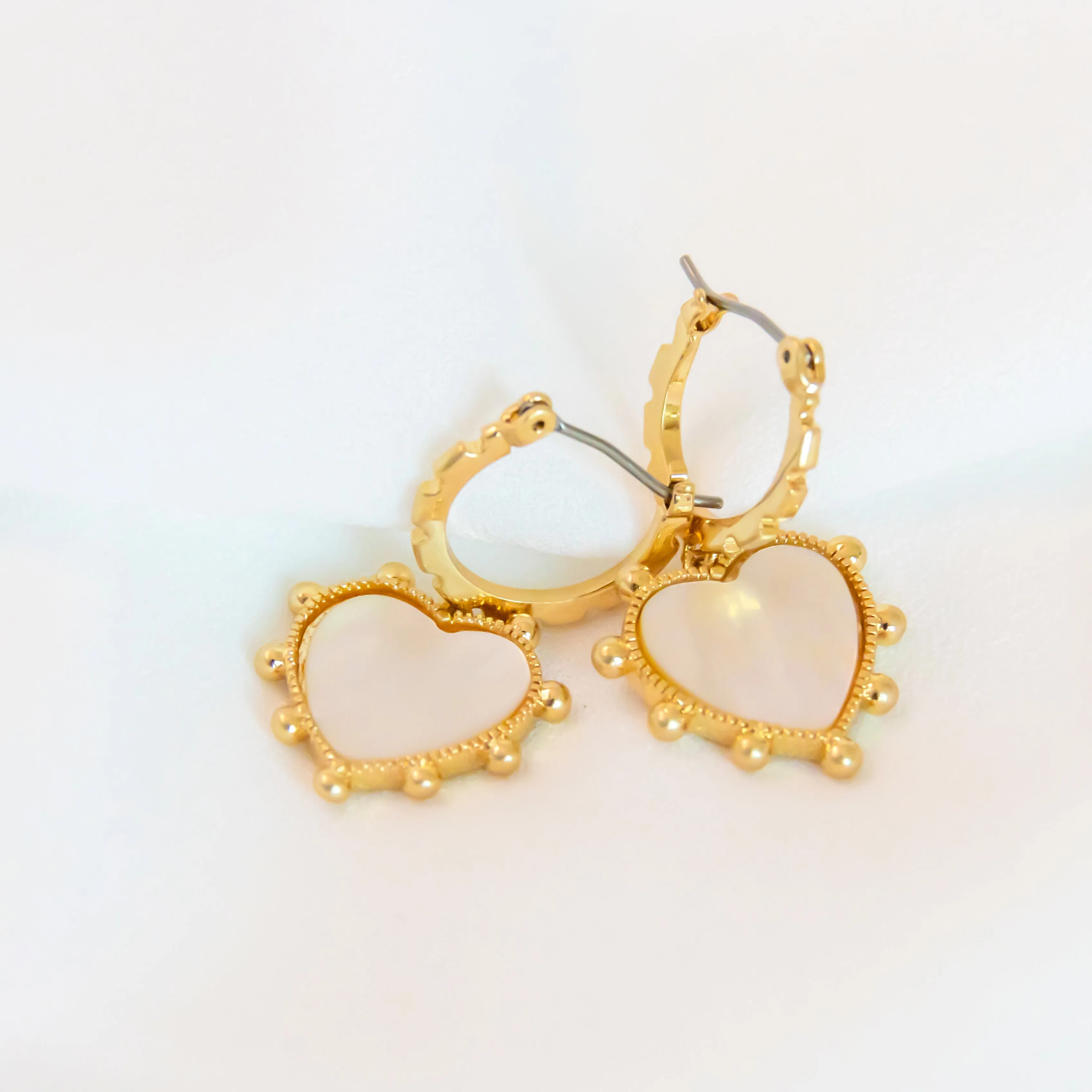 Mother Of Pearl Heart Charm Earrings
