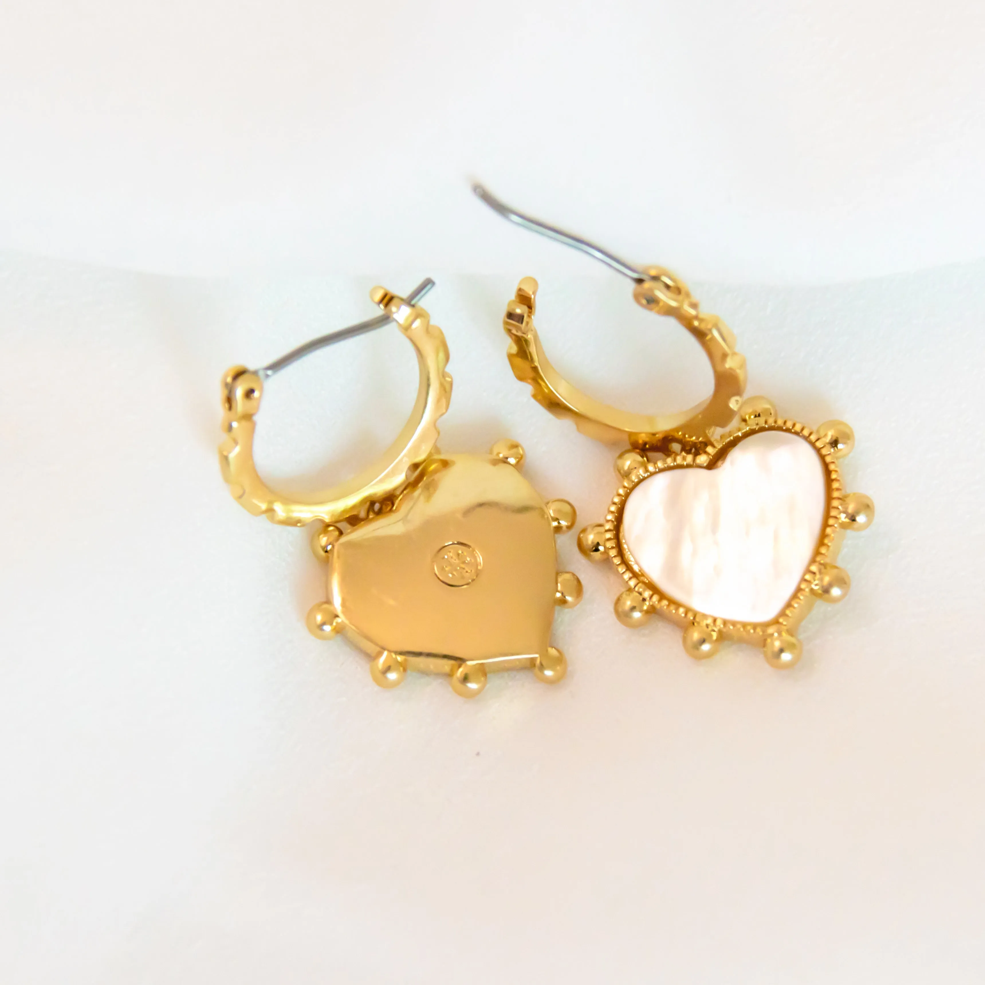 Mother Of Pearl Heart Charm Earrings