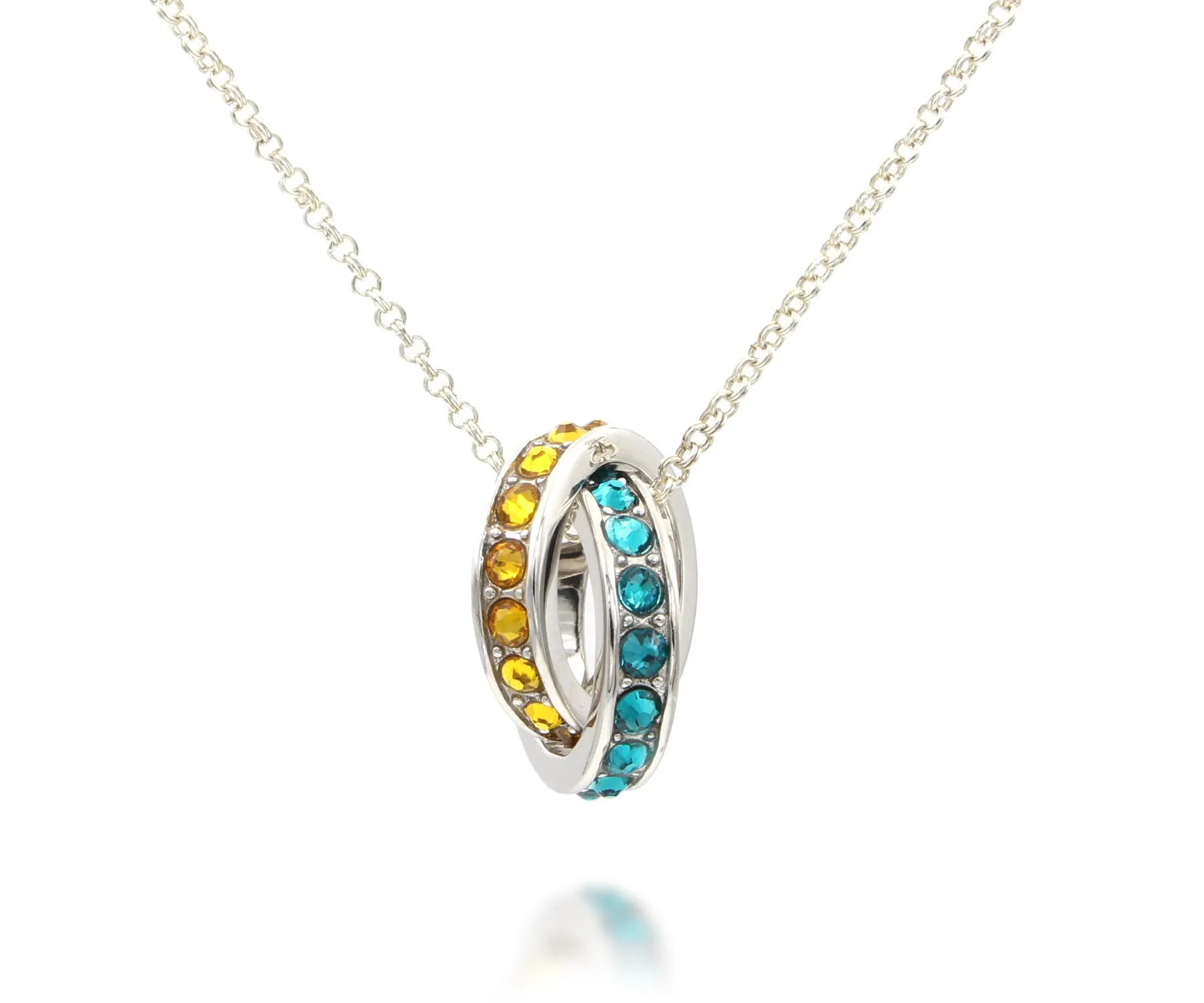 Mother's Interlocking 2 Birthstone Silver Necklace