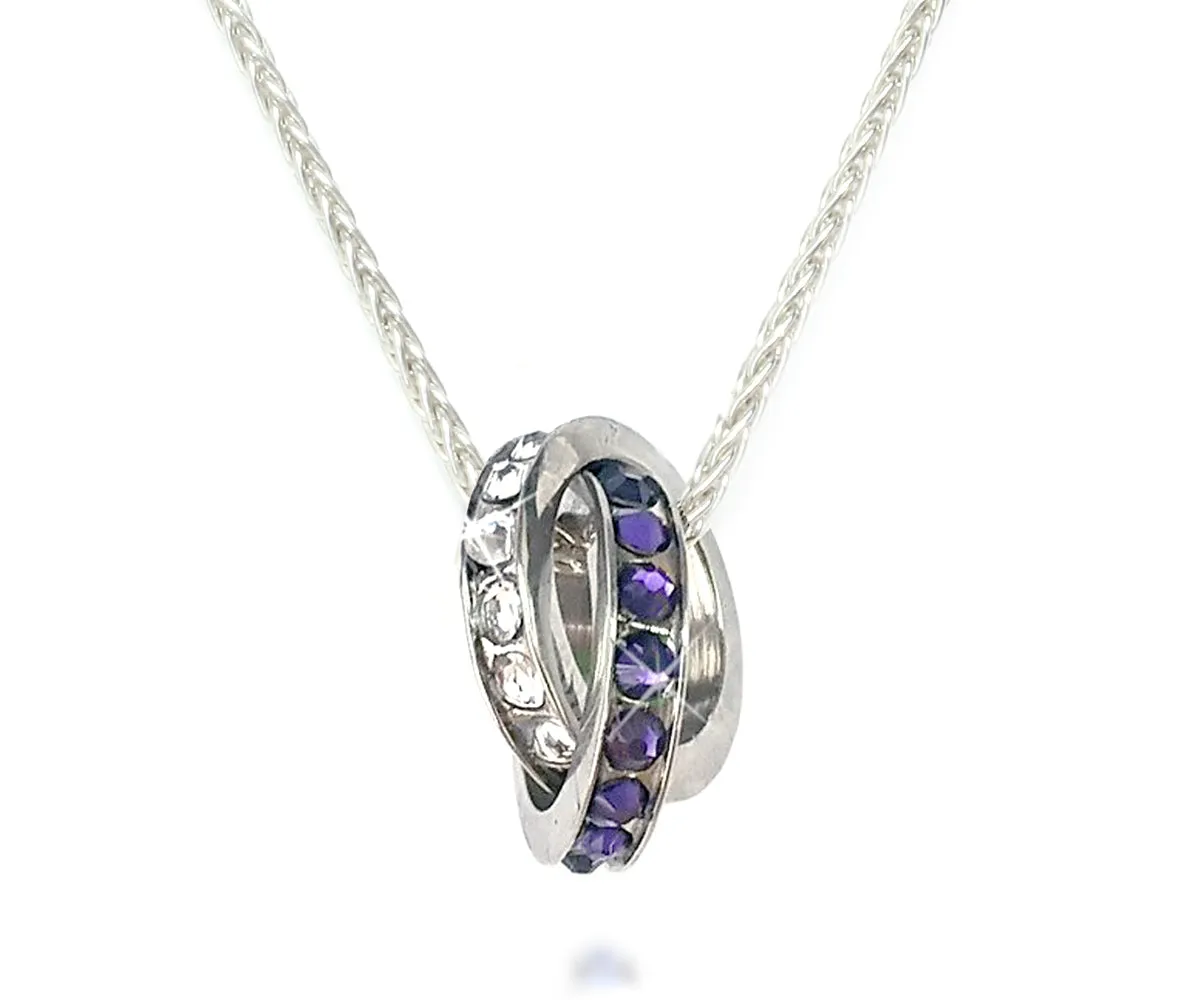 Mother's Interlocking 2 Birthstone Silver Necklace