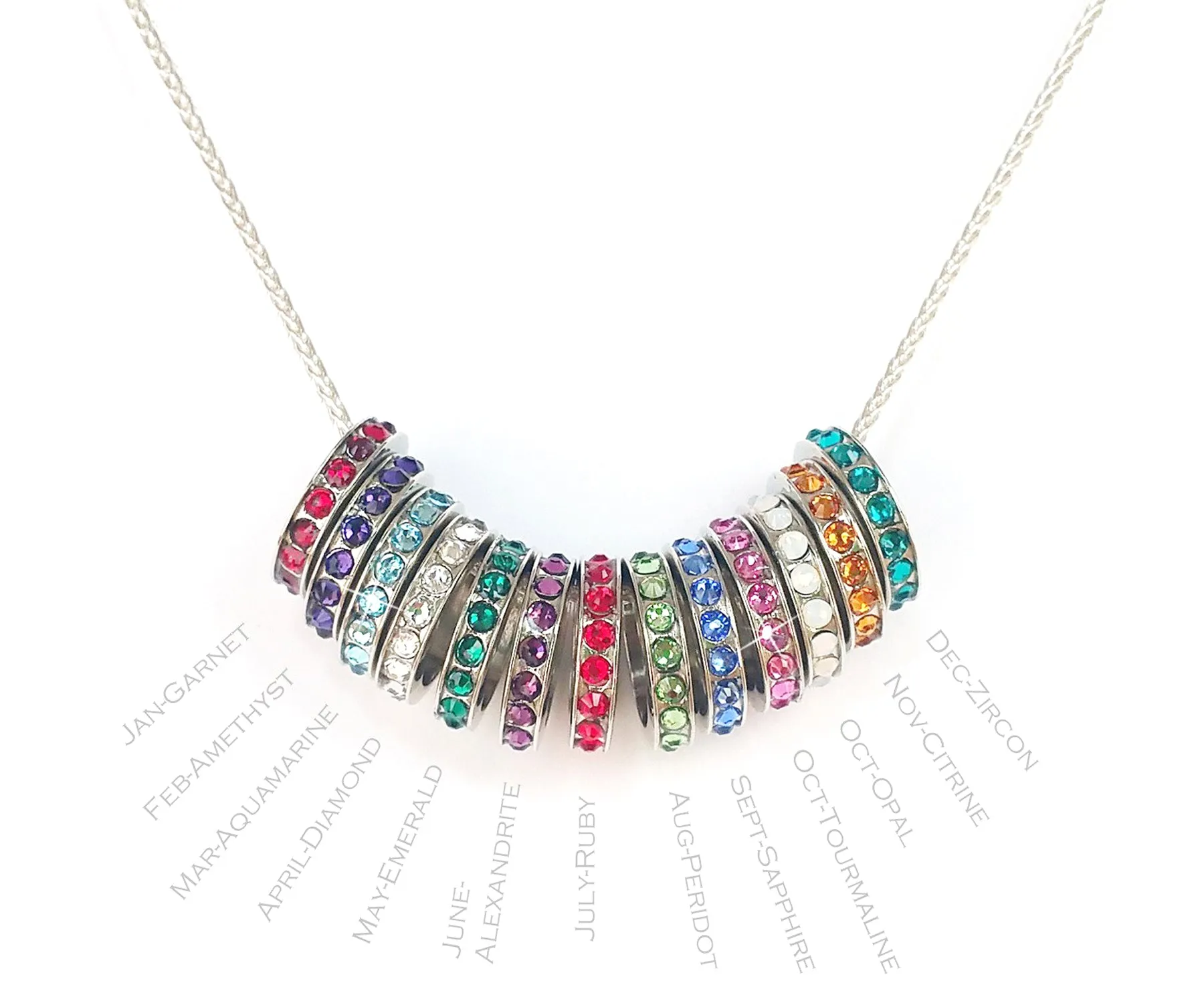 Mother's Interlocking 2 Birthstone Silver Necklace