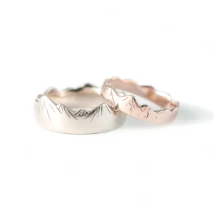 Mountain Wedding Rings in Rose   White Gold