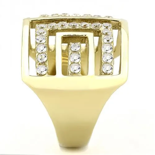 MT 8323 - IP Gold(Ion Plating) Stainless Steel Ring Designer Replica Clear Crystals - Newest - April Birthstone