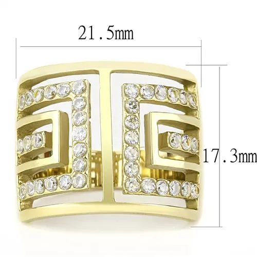 MT 8323 - IP Gold(Ion Plating) Stainless Steel Ring Designer Replica Clear Crystals - Newest - April Birthstone