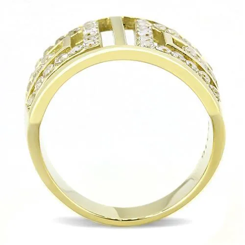 MT 8323 - IP Gold(Ion Plating) Stainless Steel Ring Designer Replica Clear Crystals - Newest - April Birthstone