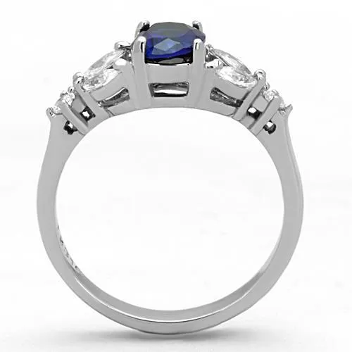MT4671 - High polished (no plating) Stainless Steel Ring Crystals in Montana Blue - September Birthstone -  Newest