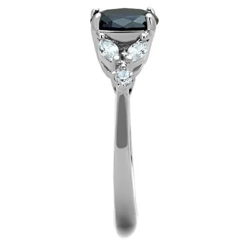 MT4671 - High polished (no plating) Stainless Steel Ring Crystals in Montana Blue - September Birthstone -  Newest