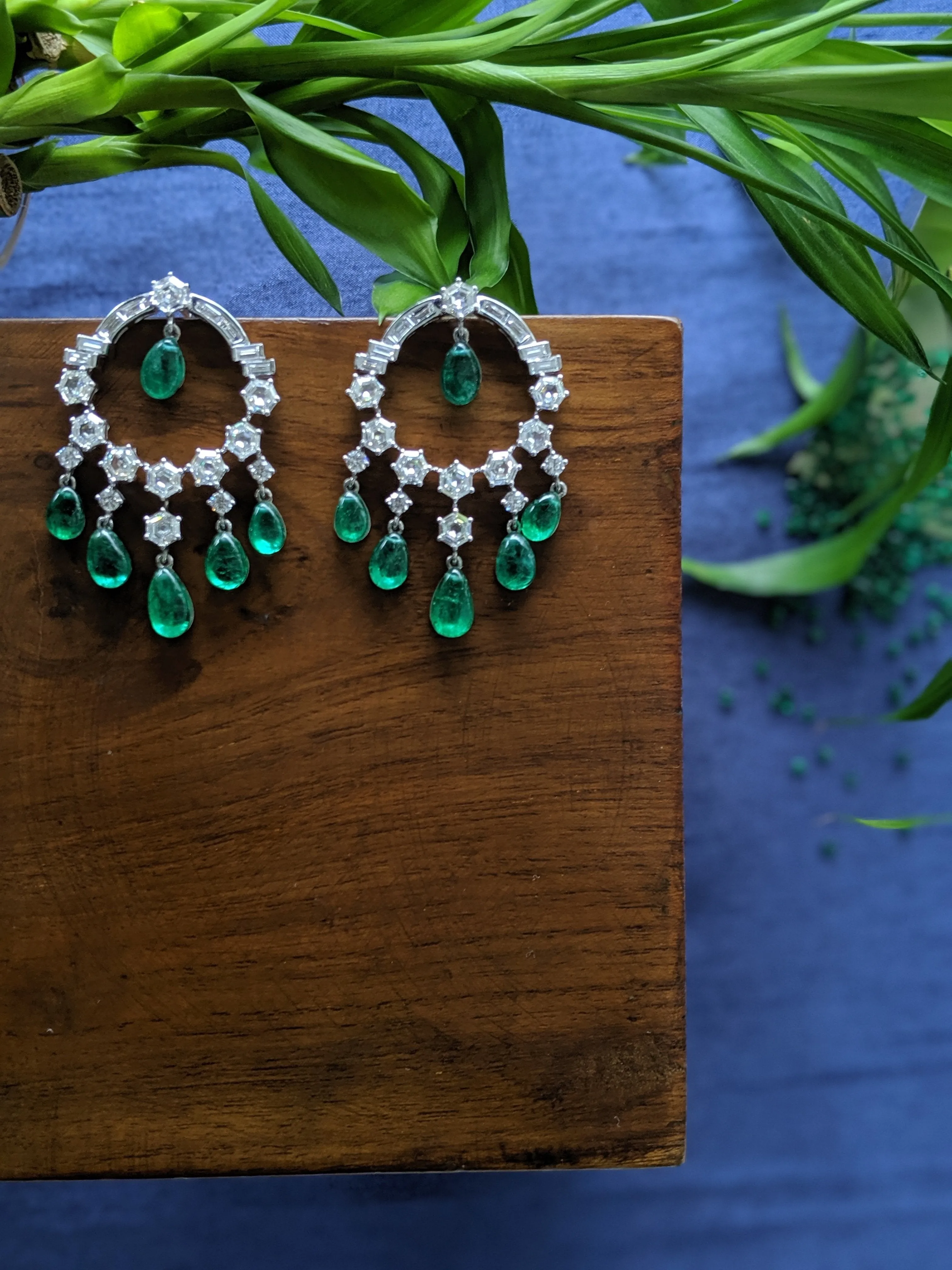 Mughal Inspired Diamond and Emerald Drop Earrings
