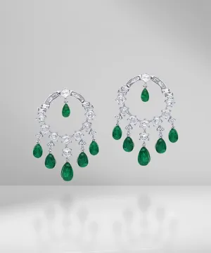 Mughal Inspired Diamond and Emerald Drop Earrings