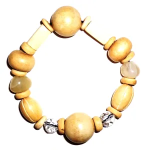 Multi Bead Bracelet - Natural Wood with Cream