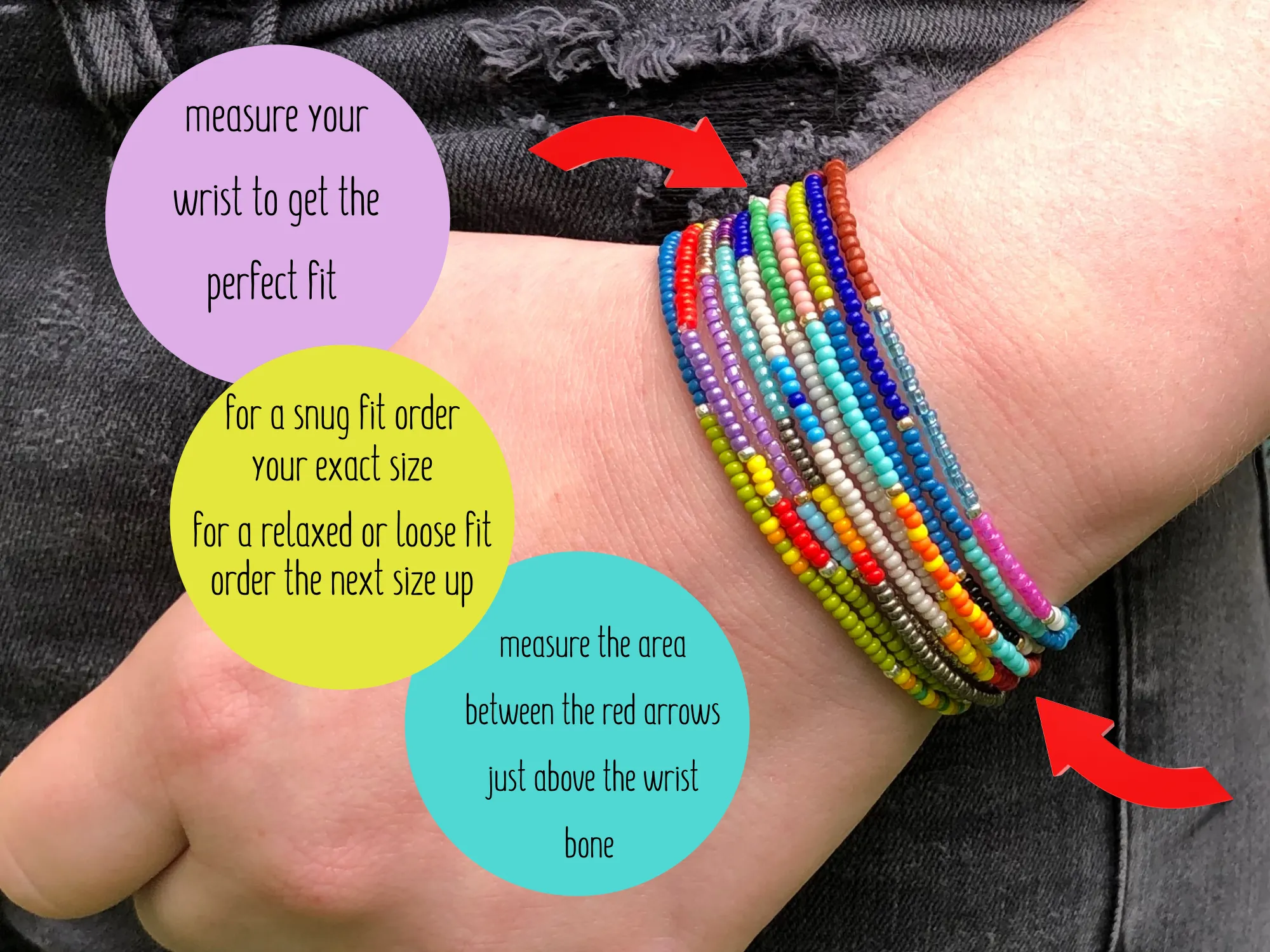 Multi Color Seed Bead Stretch Bracelets- Rainbow