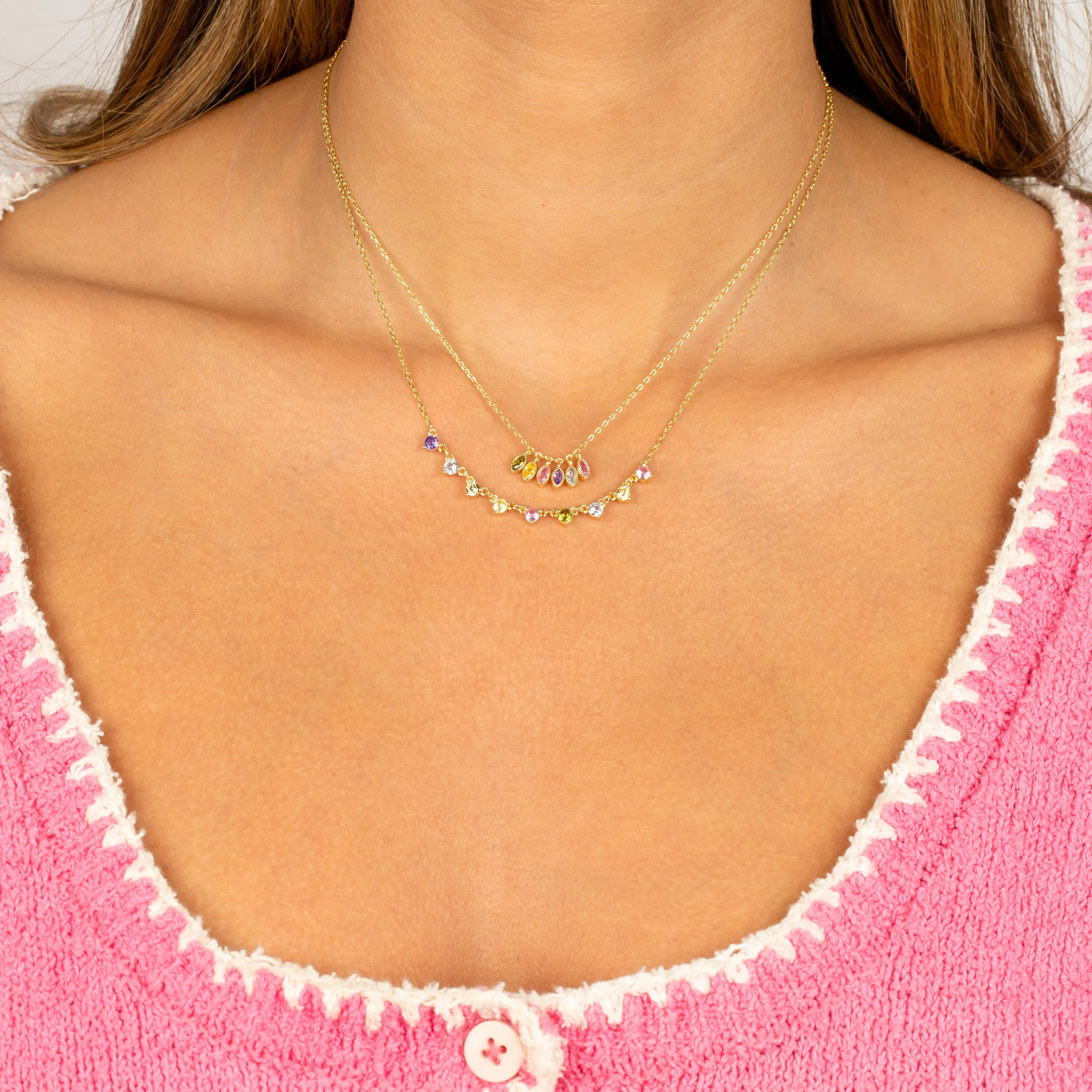 Multi Colored Marquise Bezel Necklace