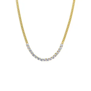 Multi CZ Solitaires Cuban Link Choker Necklace