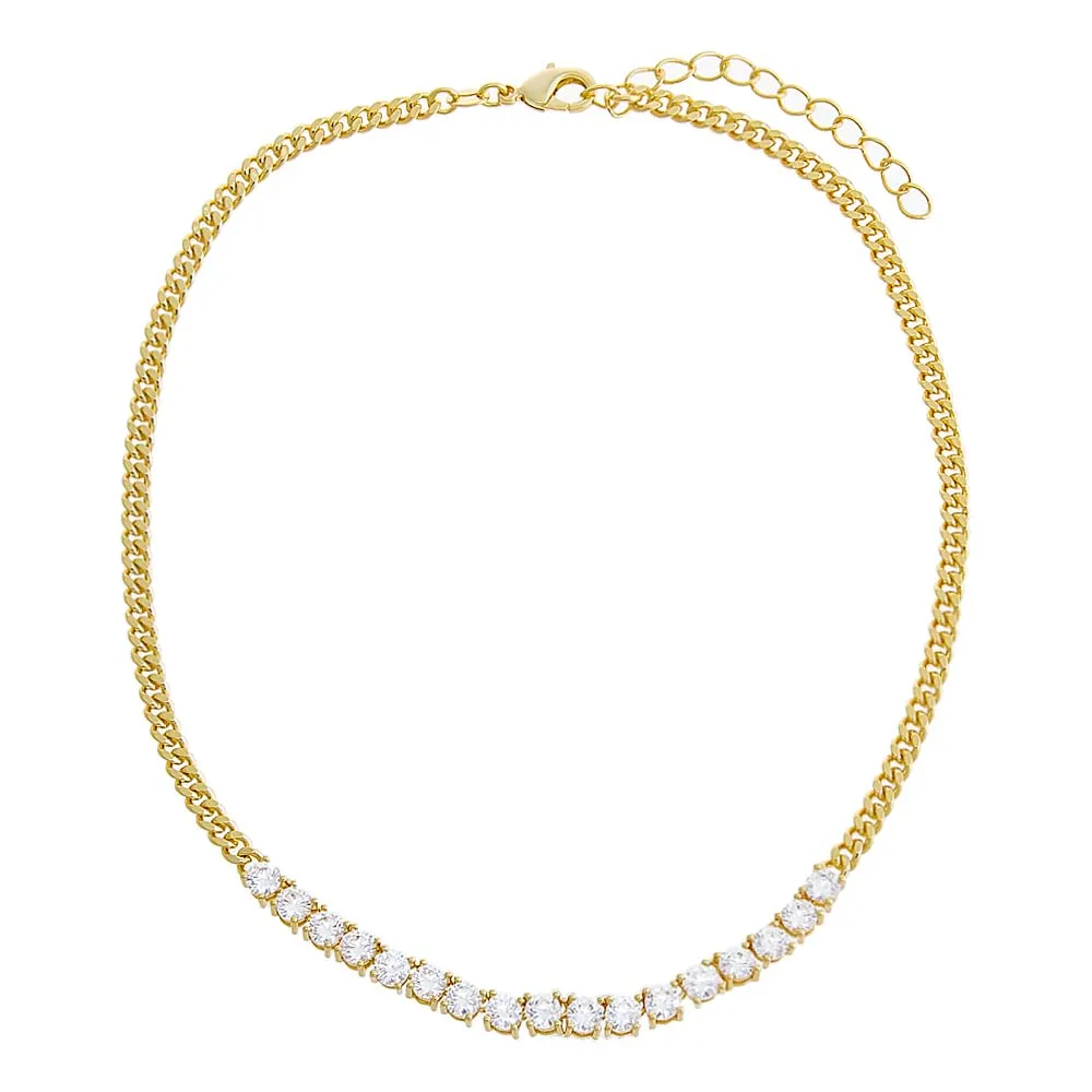 Multi CZ Solitaires Cuban Link Choker Necklace