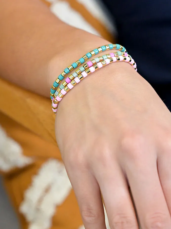 Multi Pastels Three Beaded Bracelet Set