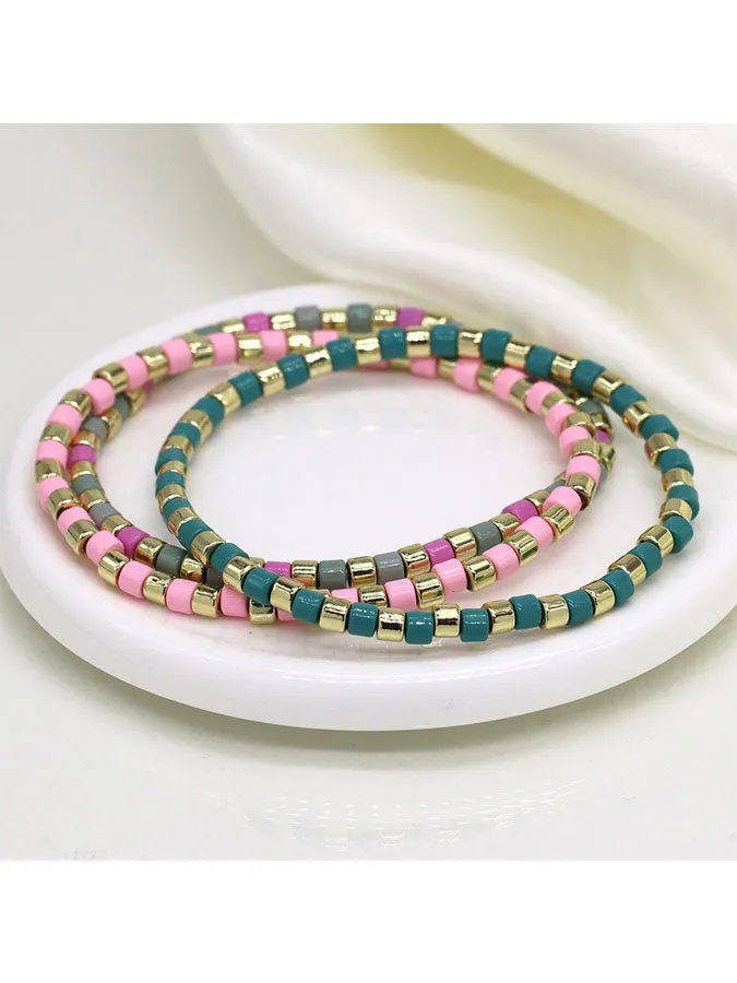 Multi Pastels Three Beaded Bracelet Set