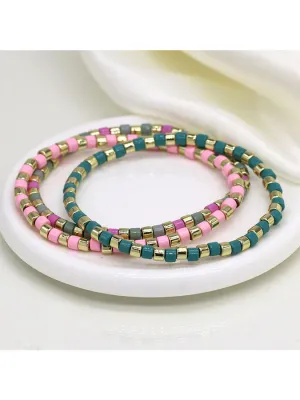 Multi Pastels Three Beaded Bracelet Set