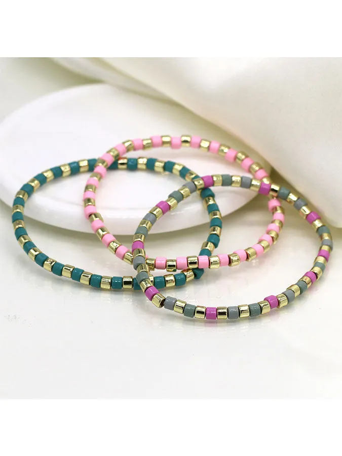 Multi Pastels Three Beaded Bracelet Set