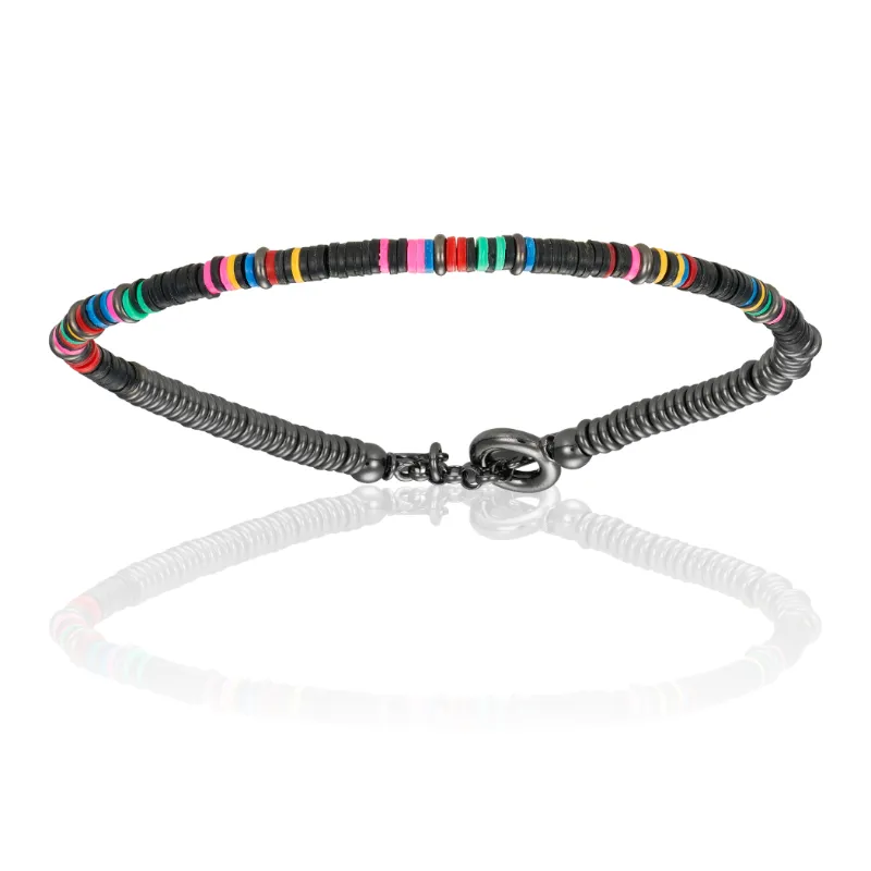 Multicolor African Beads with Black PVD Gift Idea for her