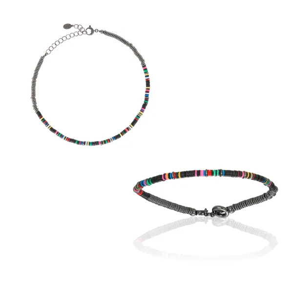 Multicolor African Beads with Black PVD Gift Idea for her