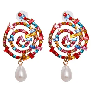 Multicolor Crystal & Cubic Zirconia Pearl Lollipop Drop Earrings