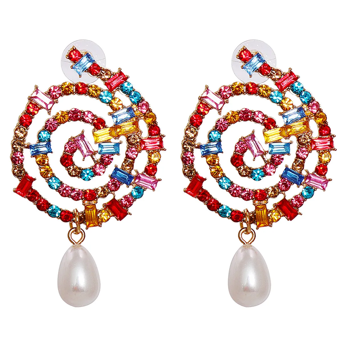 Multicolor Crystal & Cubic Zirconia Pearl Lollipop Drop Earrings